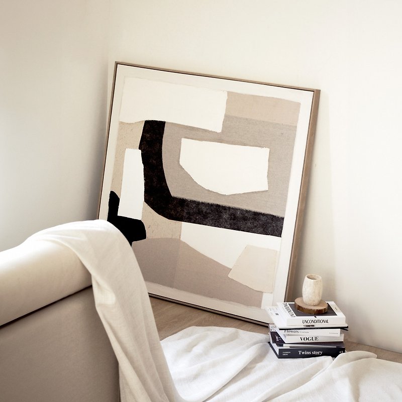 【Handmade Artwork】Gray and White I - กรอบรูป - ผ้าฝ้าย/ผ้าลินิน สีนำ้ตาล