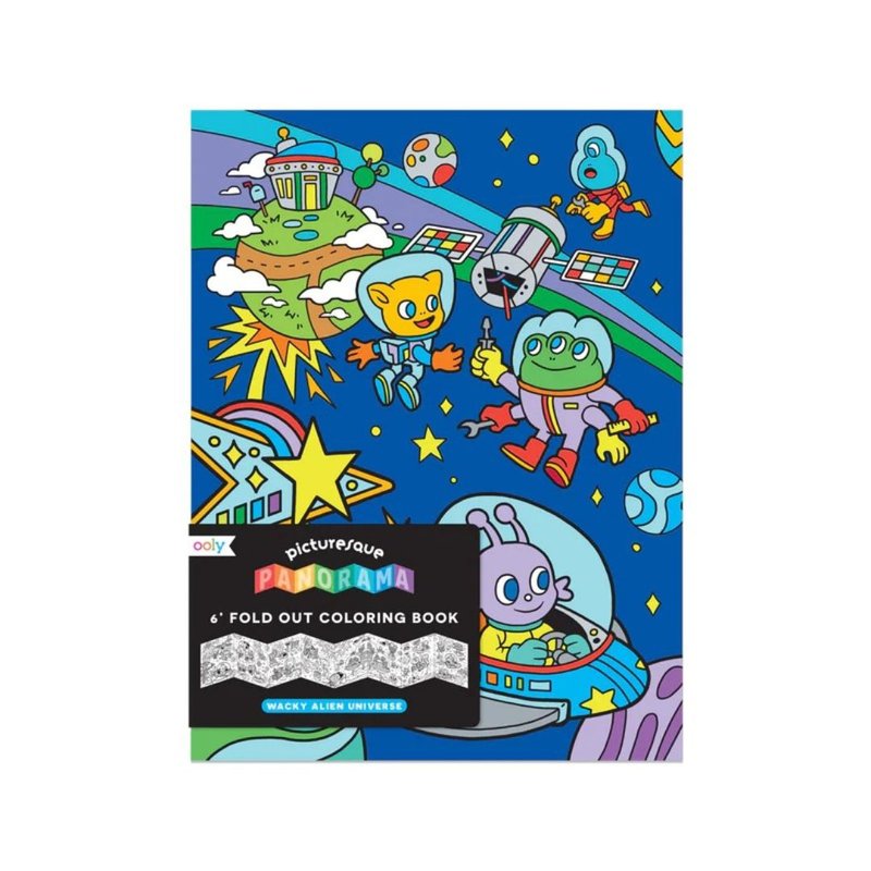 American OOLY Theme Panorama Coloring Book - Crazy Space World | Hardcover full-size drawing paper - สมุดภาพเด็ก - กระดาษ สีน้ำเงิน