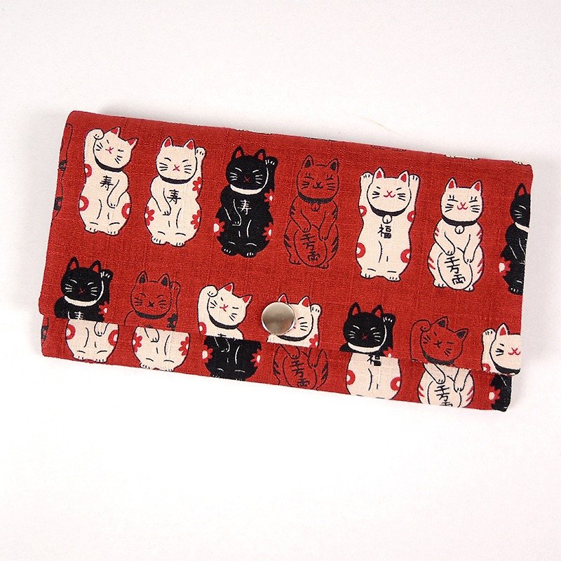 Red envelope pocketbook cash pouch - Japanese lucky cat (red) - Chinese New Year - Cotton & Hemp Red