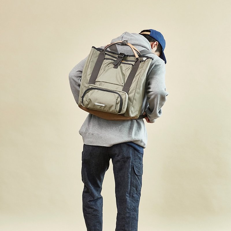 RAWROW-Railway Series-13吋 Dual-use Backpack (Portable/Back)-Lake Green-RBP600OL - Backpacks - Nylon Khaki
