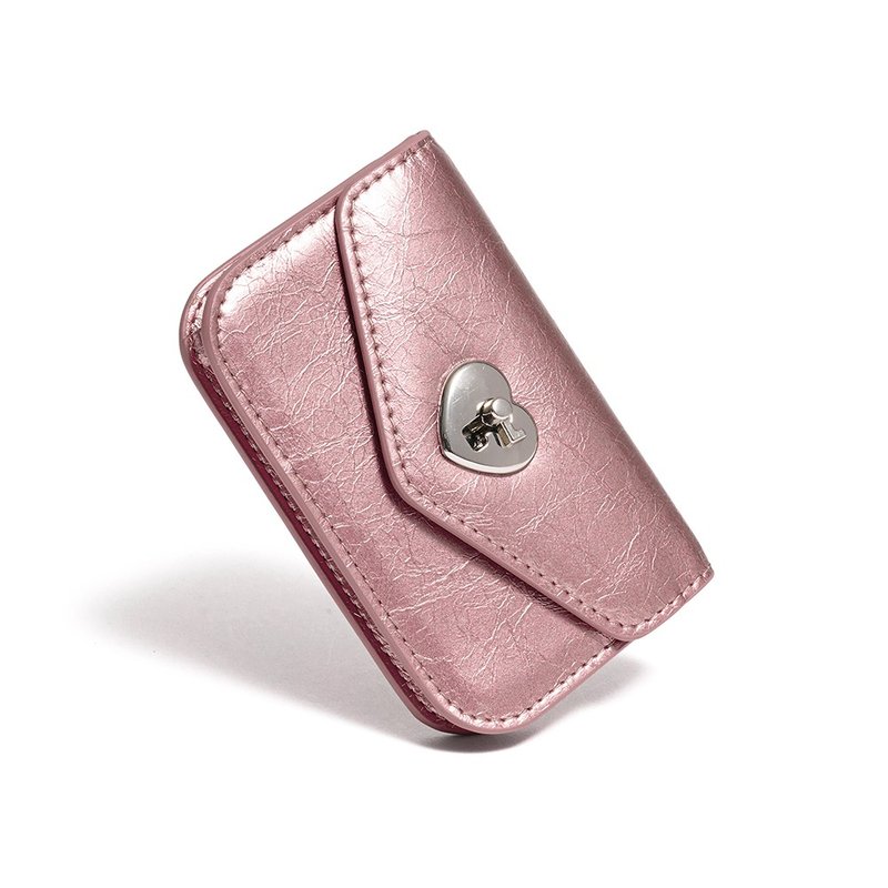 Heart Lock Compact Card Wallet Rose gold - Wallets - Genuine Leather Transparent