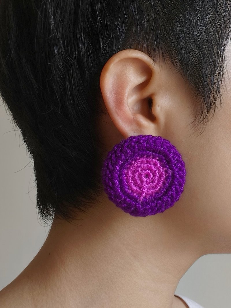 鉤針簡約圓形復古耳針 - 耳環/耳夾 - 其他材質 紫色