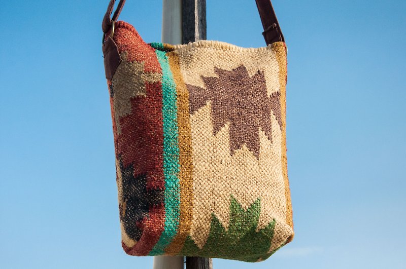 National wind side backpack / handmade side back carpet bag / carpet cross bag / boho cross-body bag - Middle East desert - Messenger Bags & Sling Bags - Cotton & Hemp Multicolor