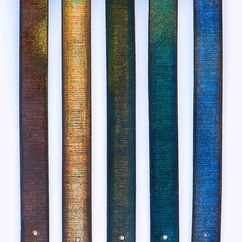 Woodblock dyed leather belt L size 20mm width Replacement belt for wristwatches - Women's Watches - Genuine Leather Multicolor