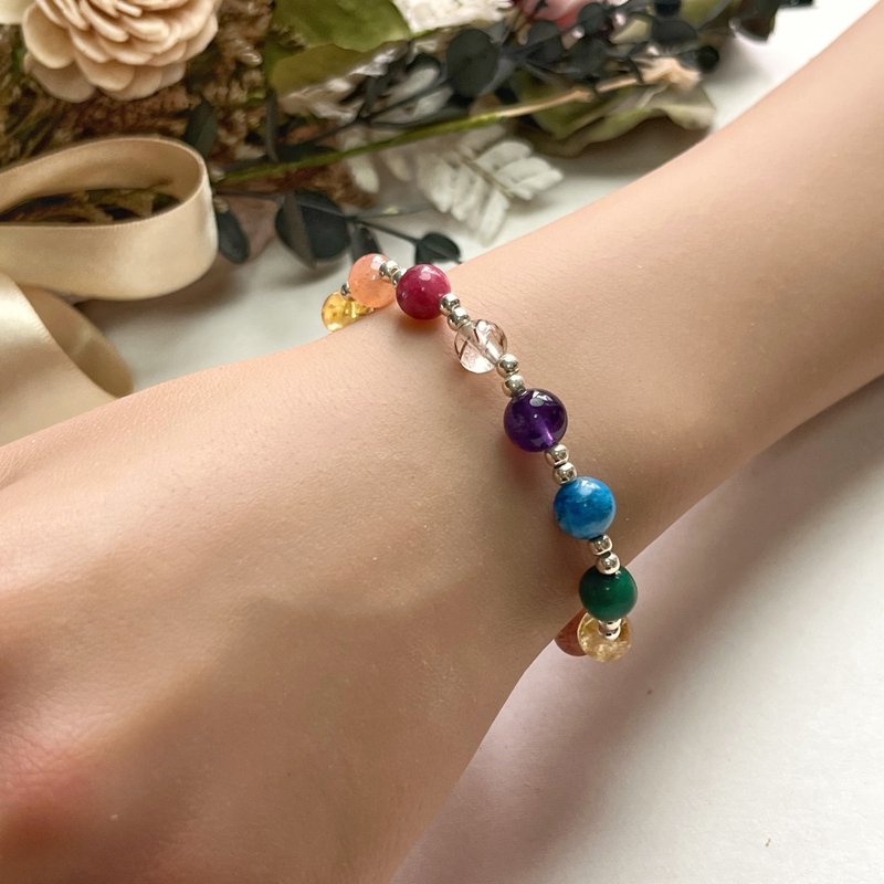 整體提升 天然水晶手鏈 孔雀石 磷灰石 紫水晶 S925純銀 - 手鍊/手環 - 水晶 