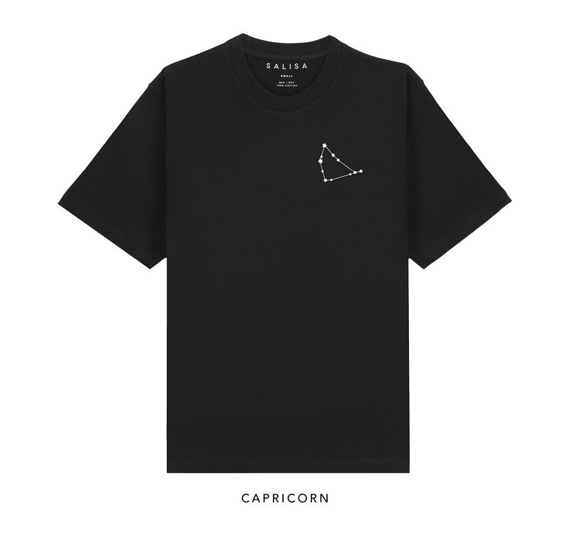 T-SHIRT Oversized 12 Zodiac Signs Capricorn - 女裝 T 恤 - 棉．麻 黑色