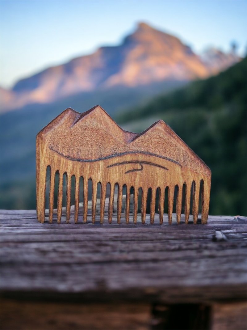Mountains Wooden Hair Beard & Mustache Grooming comb  viking Celtic Nordic Gift - 髮圈/髮夾 - 木頭 咖啡色
