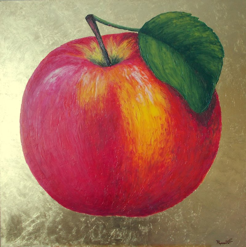 Painting apples Red and gold wall paint Impressionism apple Minimalism - ตกแต่งผนัง - วัสดุอื่นๆ หลากหลายสี