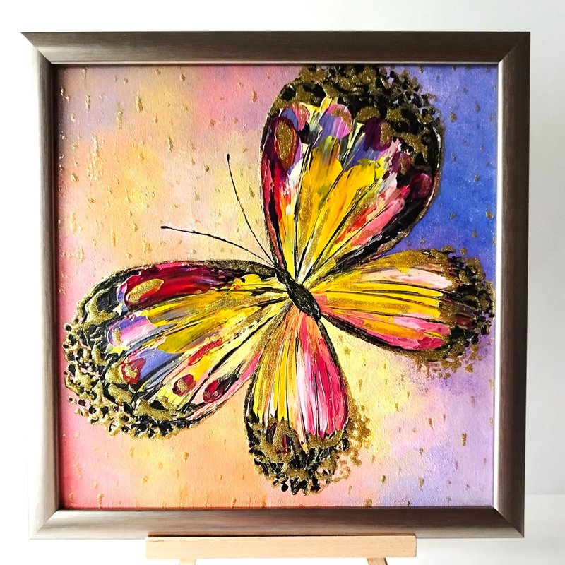 Original Bright Butterfly Textured Acrylic Painting Insect Art Wall Decoration - Wall Décor - Acrylic Multicolor