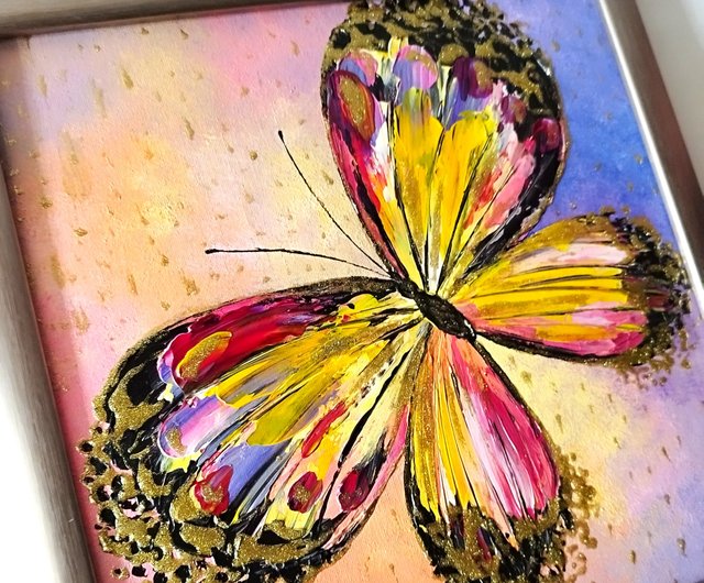 オリジナル明るい蝶テクスチャアクリル絵画昆虫アート壁装飾