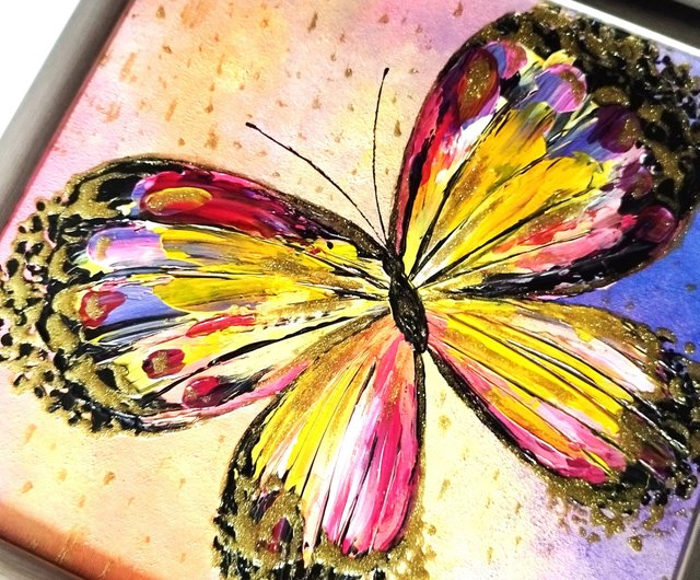 オリジナル明るい蝶テクスチャアクリル絵画昆虫アート壁装飾