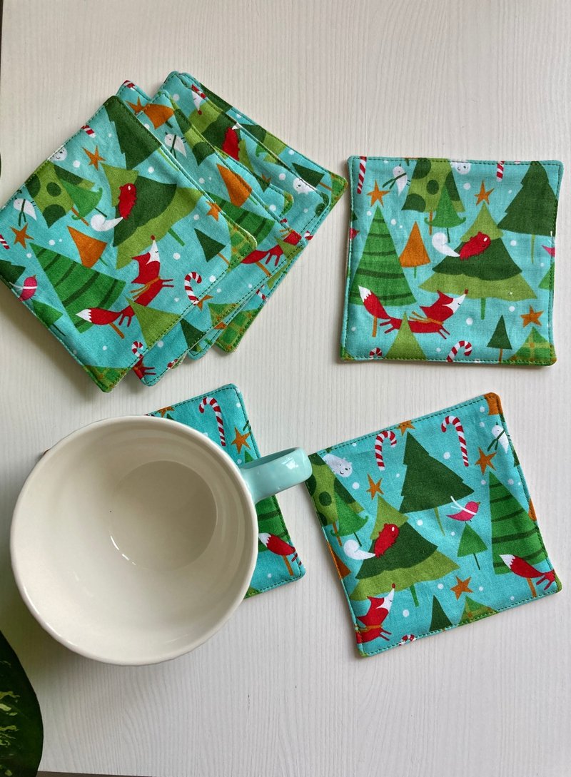 Mug Coasters Set of 4 Hedgehogs coaster - 杯墊 - 亞麻 綠色