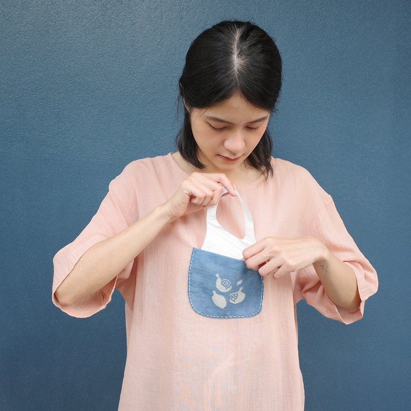 棉．麻 女裝上衣 粉紅色 - pomegranate pocket shirt / katazome / natural dye cotton