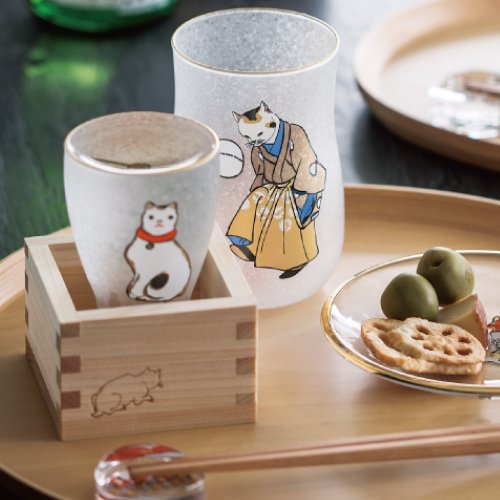 Aderia Edo Neko Frosted Glass Beer Mug Gift Set - MASU