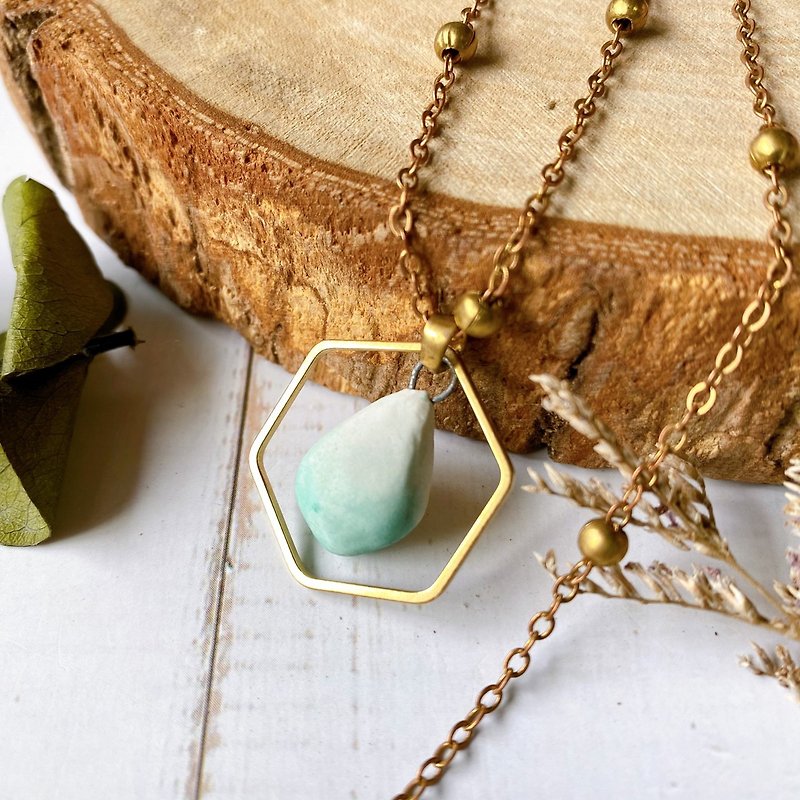 Perfume Essential Oil Necklace | Ai Green Flying Mist Glaze Hexagonal Frame | Handmade Pottery | Fragrance