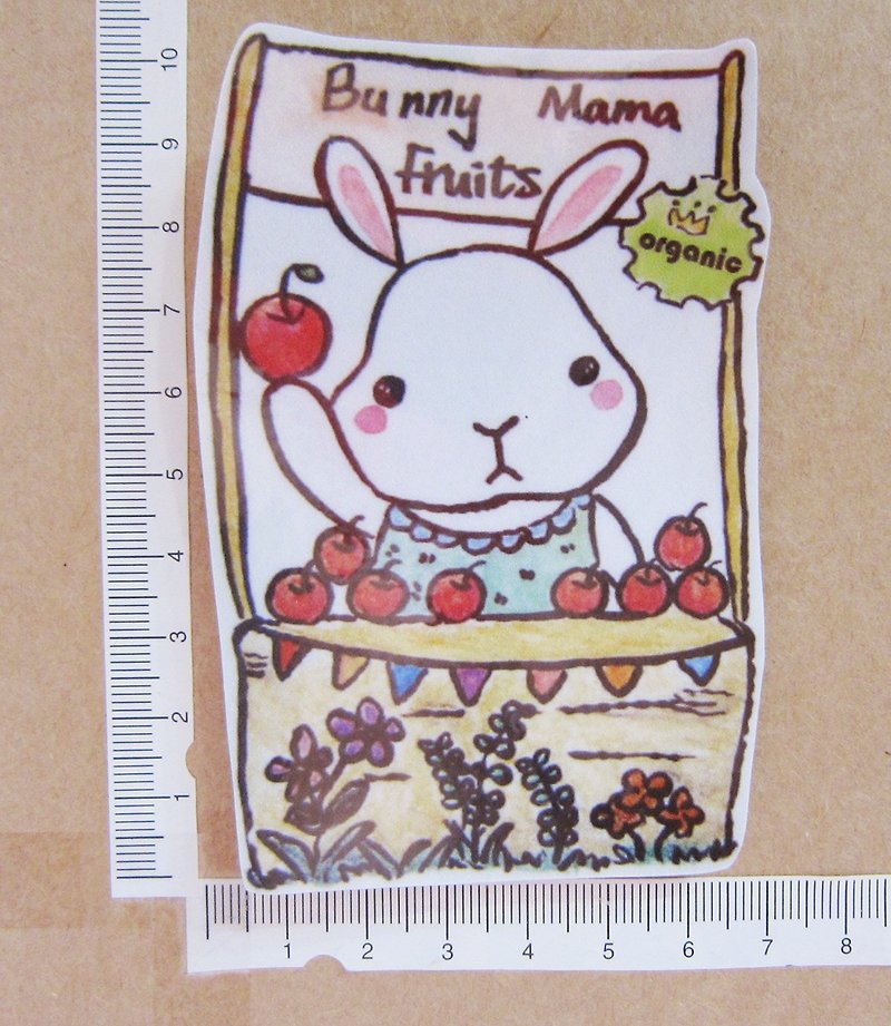 Hand-painted illustration style completely waterproof sticker rabbit mother organic fruit stand - สติกเกอร์ - วัสดุกันนำ้ หลากหลายสี