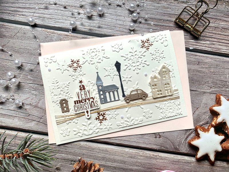 聖誕卡片Christmas Card_玫瑰金聖誕樹 - 卡片/明信片 - 紙 白色