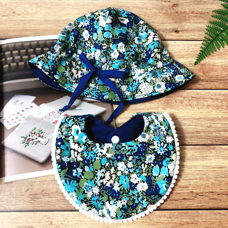 Japanese cute sun hat / six-layer yarn / baby bib / hair ball bib / bow full moon ceremony month gift box - หมวกเด็ก - ผ้าฝ้าย/ผ้าลินิน 