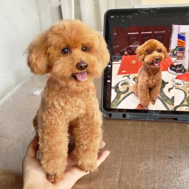 客制化逼真犬 羊毛氈 泰迪  寵物 娃娃 定制 手工 狗狗猫咪 110 - 貓/狗玩具 - 羊毛 多色