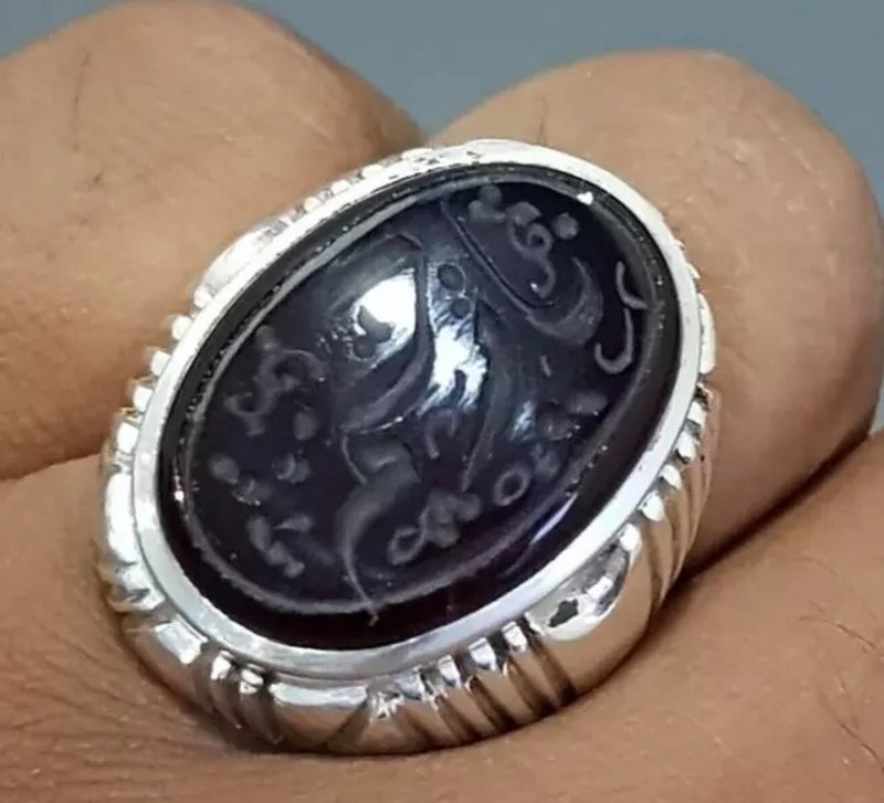 Mens Yemeni Aqeeq Ring Akik Ring Agate ring Mens Agate gemstone ring Aqeeq Ring - 戒指 - 寶石 黑色