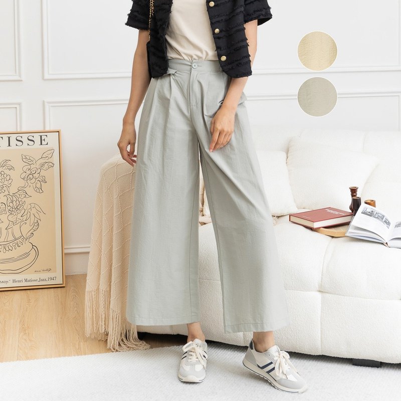 【MEDUSA】Pocket Flap Deco A-line Wide-leg Trousers - กางเกงขายาว - ผ้าฝ้าย/ผ้าลินิน สีเขียว