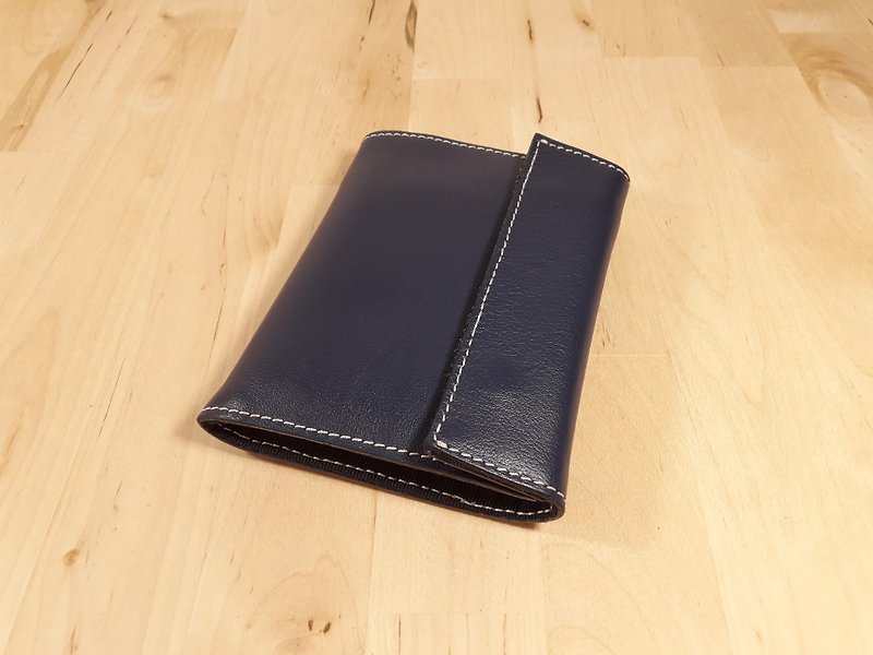 Leather leather handmade limit and wind simple feel short clip wallet wallet storage - กระเป๋าสตางค์ - หนังแท้ สีน้ำเงิน