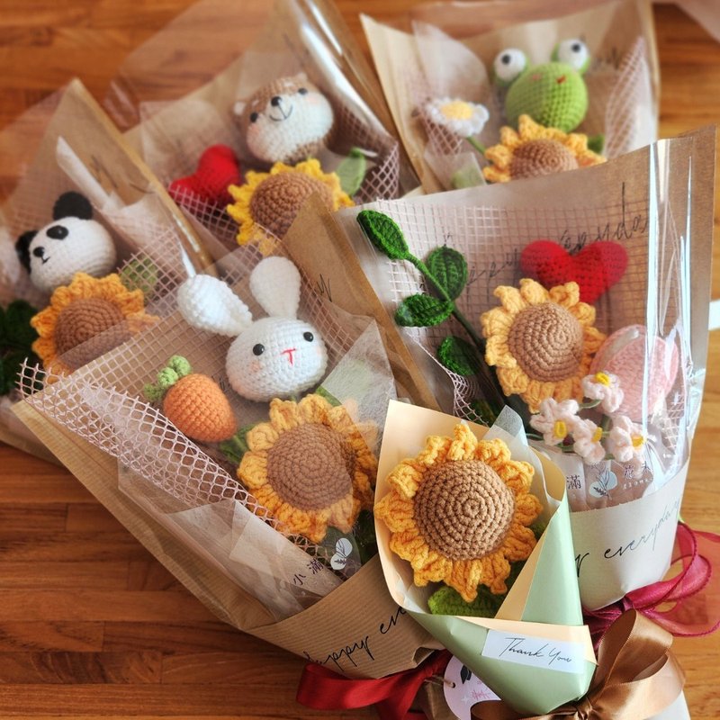 預購商品 畢業花束 感謝師長 毛線花束 向日葵花束 - 乾燥花/永生花 - 棉．麻 