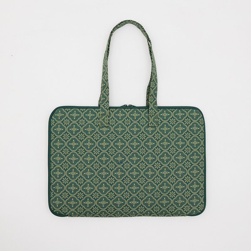 15.5-Inch Laptop Storage Bag-Travel Style/Glass Begonia/Antique Grass Green Laptop Bag - กระเป๋าแล็ปท็อป - ผ้าฝ้าย/ผ้าลินิน 