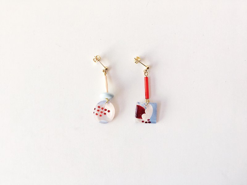 Huahua World Series-Huahua kaleidoscope dangle hand-painted hand-made earrings ear clips / ear clips - ต่างหู - วัสดุอื่นๆ สีแดง