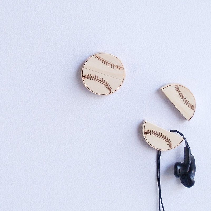棒球 實木 磁鐵 集線夾 耳機 整理 輕巧 新時尚 自我 風格 客製 - 行動電源/充電線 - 木頭 咖啡色