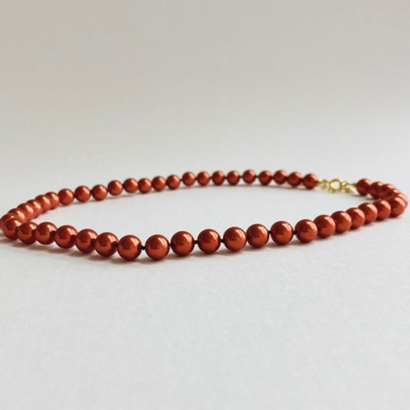 Glass pearl all knot necklace/8mm approx. 43.5cm+5cm/Coral orange/G/made in Japan - สร้อยคอ - แก้ว สีส้ม