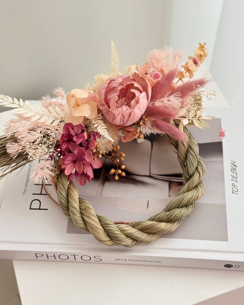 Everlasting flower note with rope in pink color - opening ceremony/housewarming ceremony/wedding gift/house entrance ceremony - ช่อดอกไม้แห้ง - พืช/ดอกไม้ สึชมพู