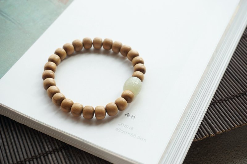 天然邁索爾老山檀和田白玉回紋珠老型珠手鏈文玩老山檀手鏈新中式 - 手鍊/手環 - 玉石 