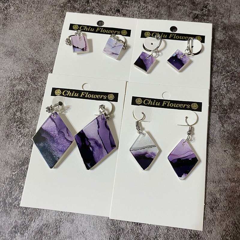 Purple black alcohol ink earrings - Earrings & Clip-ons - Resin Purple