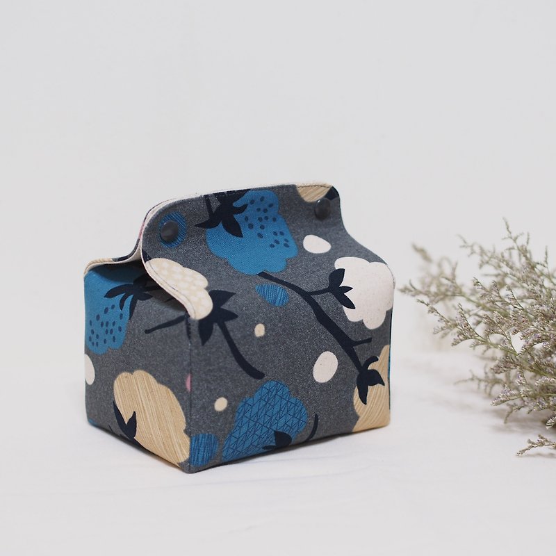 面紙套/小 日式花柄 藍+灰 無掛帶 水壺袋 客製 - 紙巾盒 - 棉．麻 