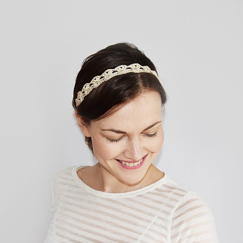 Gold Bridal Headband, Crochet Boho Wedding Headband, Girls Head Band, Wedding Headband for Brides, Bridesmaids, Flower Girls, Golden Headband Adult Size