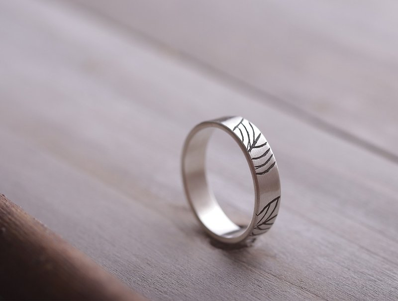 ni.kou sterling silver leaf pattern single ring for men and women