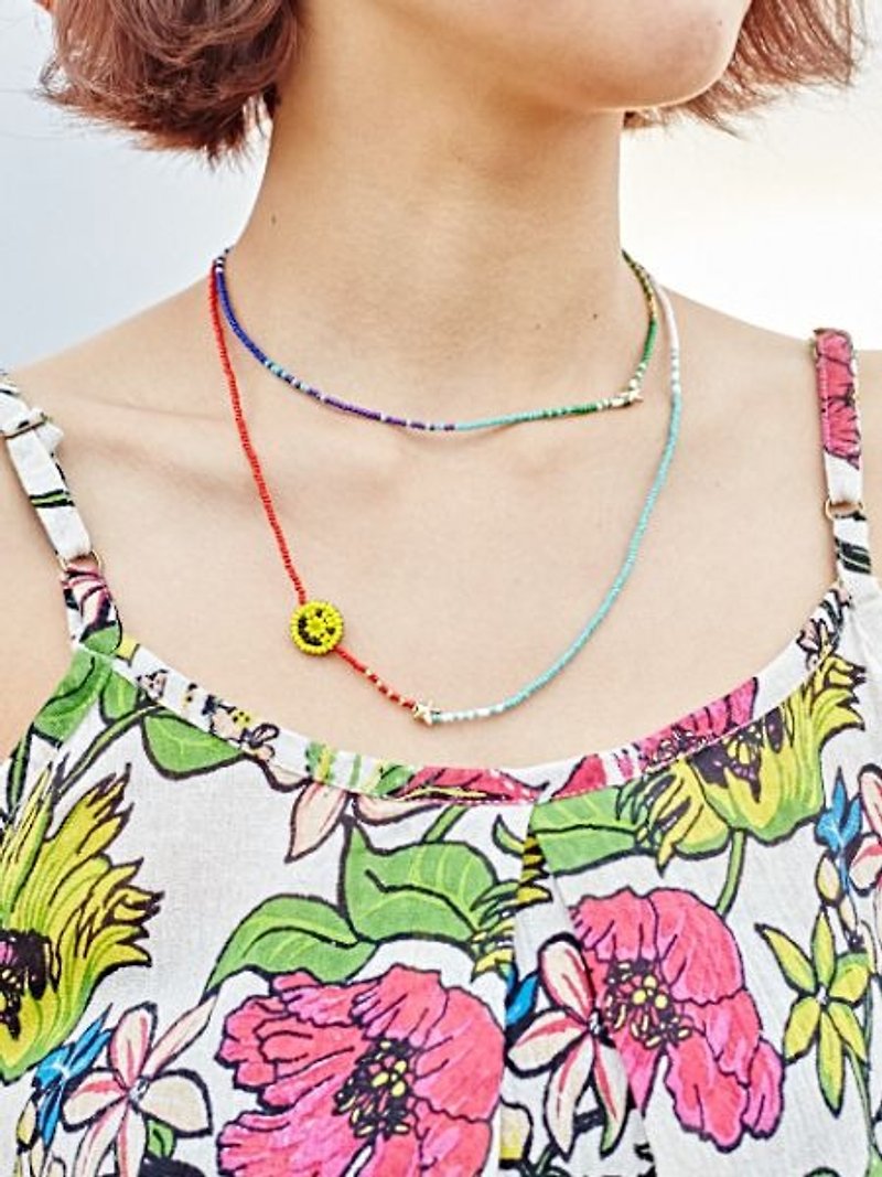 【Pre-order】 ☼ Beaded smile necklace / bracelet ☼ (three colors) - Necklaces - Other Materials Multicolor