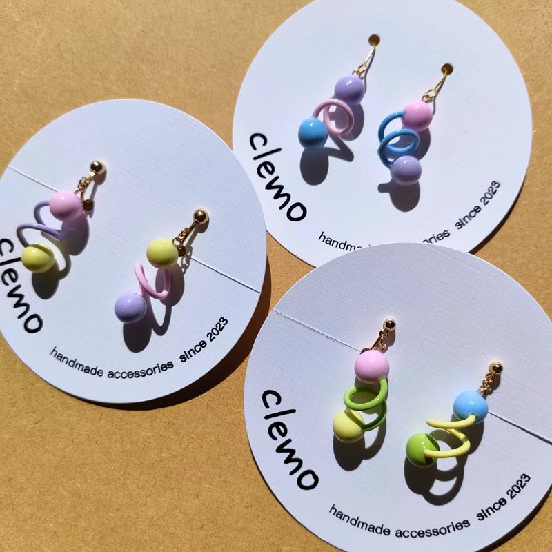 Tamakuru Tama 粉彩色系【耳環/耳夾】 - 耳環/耳夾 - 其他材質 多色