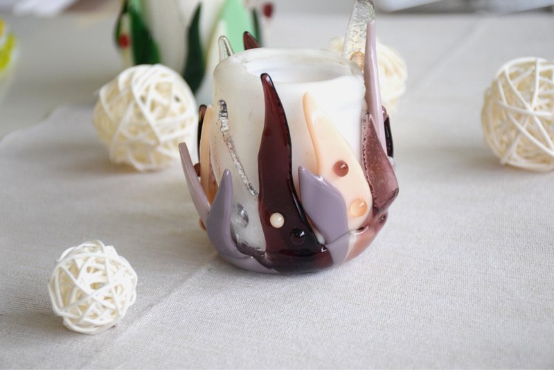 Purple glass candle holder - round glass candle holder for wedding - เทียน/เชิงเทียน - แก้ว สีเขียว