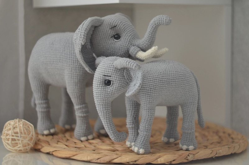 Elephant crochet pattern PDF amigurumi elephant mom and baby stuffed toy pattern - 手工藝教學/工具書 - 其他材質 