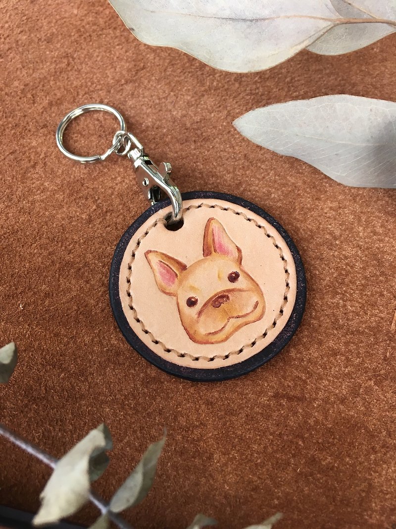 Spot law fight leisure card key ring / leather carving hand-painted / can be customized guest hair leisure card key ring - Keychains - Genuine Leather Khaki
