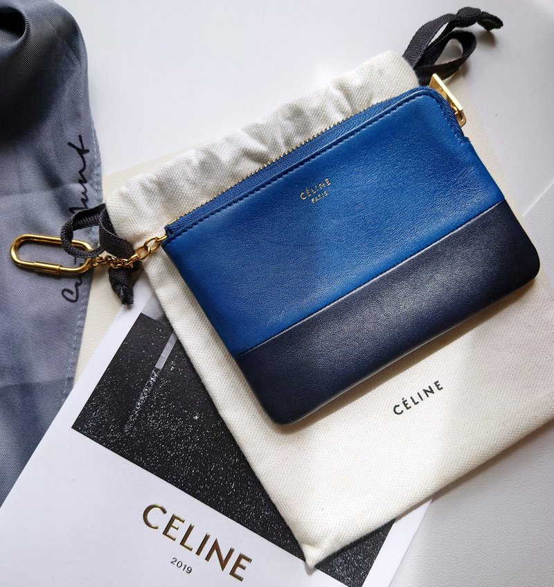 中古美品 CÉLINE 藍黑雙色 零錢包散銀包散紙包Coin Purse散子包 - 零錢包/小錢包 - 真皮 藍色
