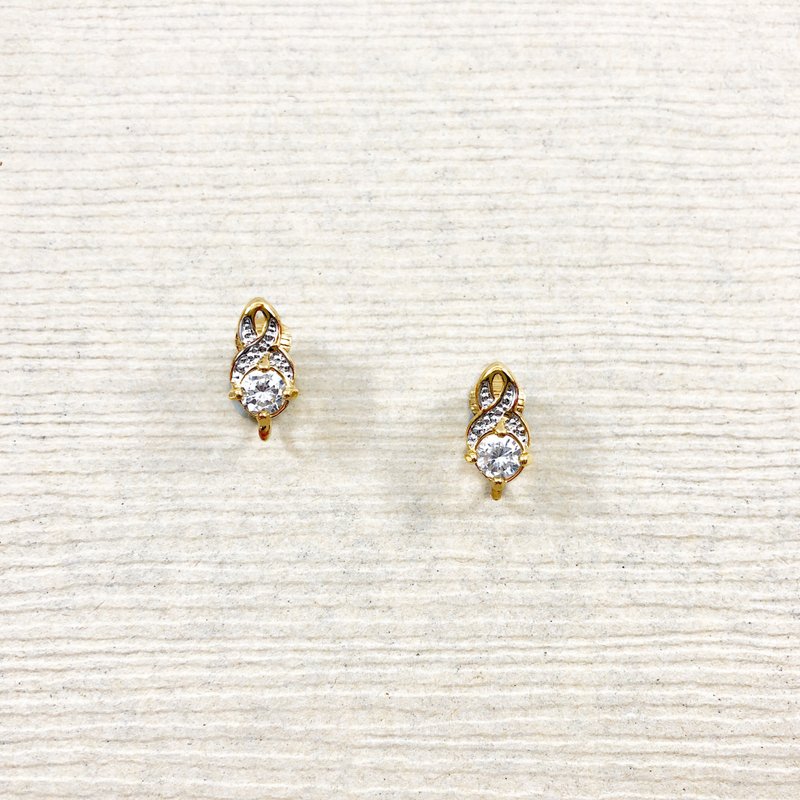 Vintage Crystal Gold Earrings - 耳環/耳夾/耳骨夾 - 貴金屬 金色