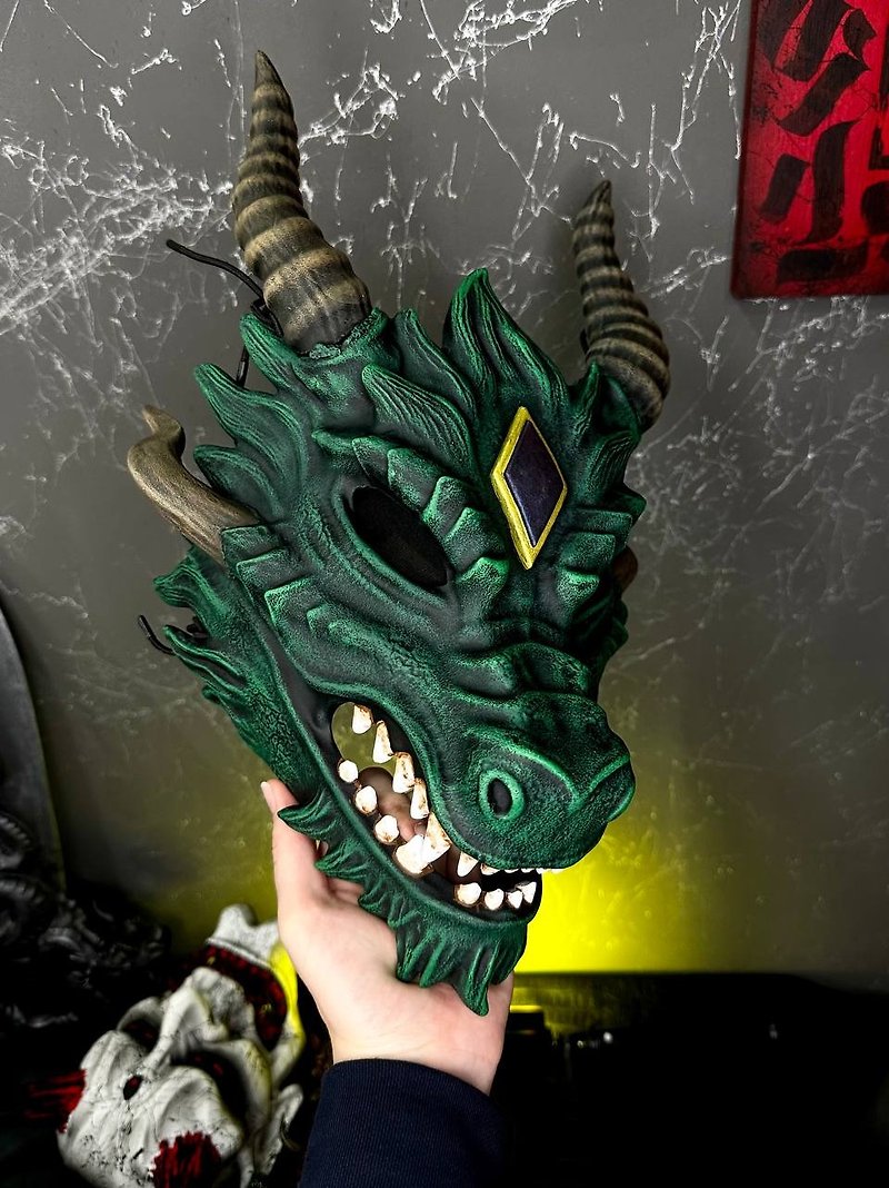 Green Dragon mask, Smaug, Alodidae Dragon Mask Cosplay, Halloween Dragon Mask - Face Masks - Resin Green
