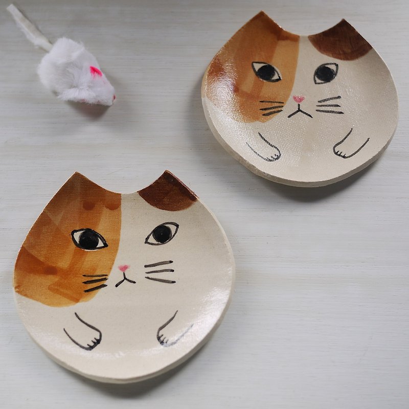 calico cat small plate - จานเล็ก - ดินเผา สีนำ้ตาล