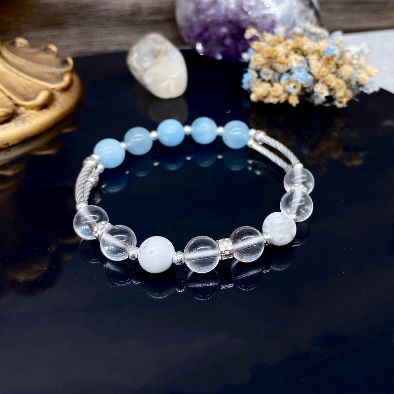 Crystal Bracelet-Poly-Series 2-Aquamarine, White Stone, White Crystal, 925 Sterling Silver