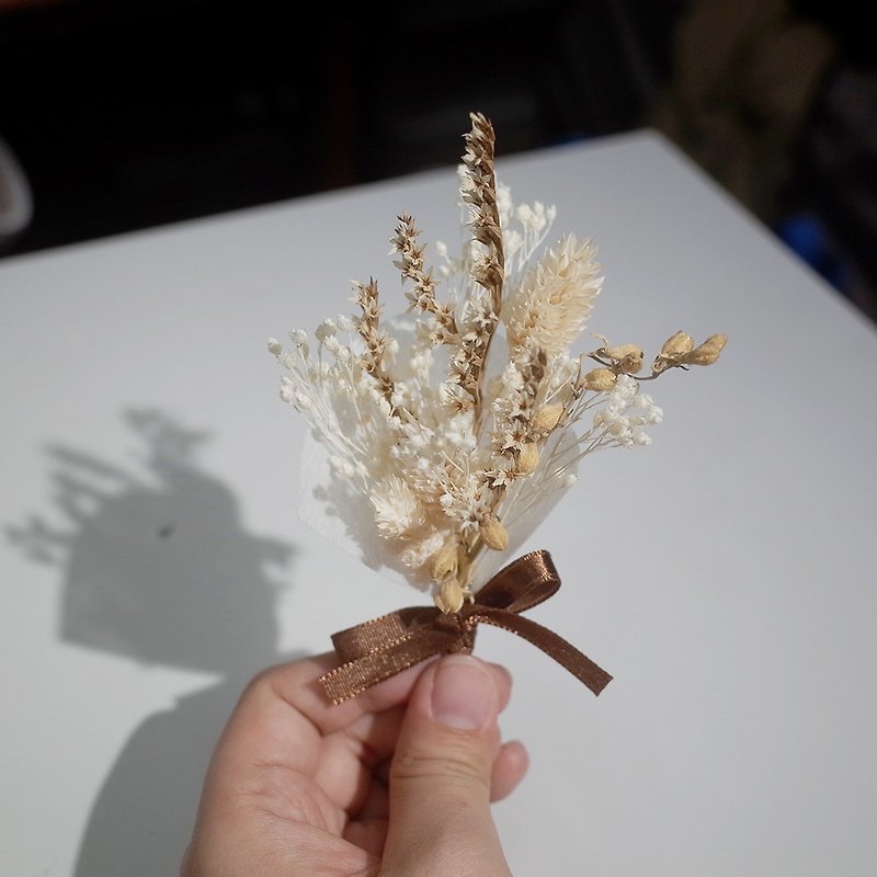 【Q-cute】 dry flower small brooch series - retro style - Brooches - Plants & Flowers White