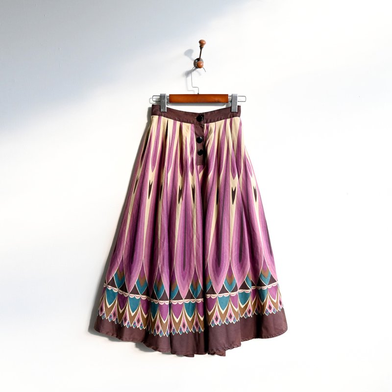 [Egg Plant Vintage] Painted Feather Cotton High Waist Vintage Circle Skirt - Skirts - Cotton & Hemp 