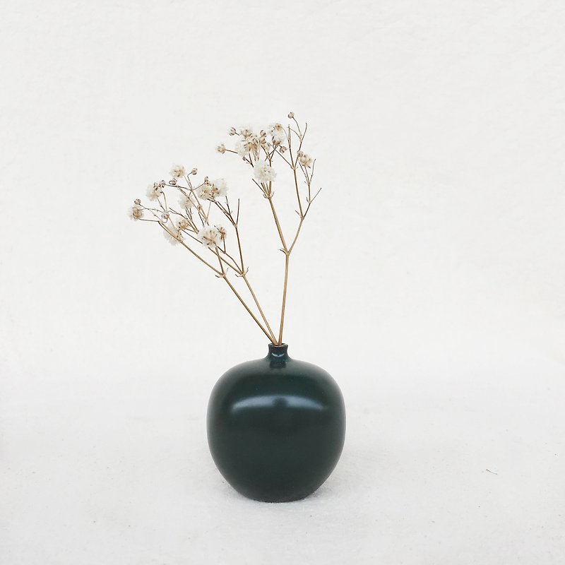 Handmade dark green ceramic mini flower - small apple - ตกแต่งต้นไม้ - เครื่องลายคราม สีเขียว